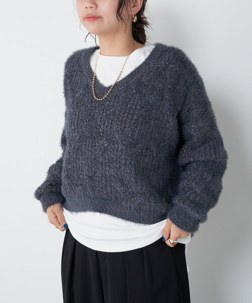 Jena espace merveilleux(ジェナ エスパスメルヴェイユ)の「ビッグケーブルニット(ニット/セーター・レディース・ベージュ/チャコールグレー・FREE)」の10枚目の写真
