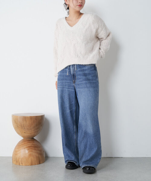 Jena espace merveilleux(ジェナ エスパスメルヴェイユ)の「ビッグケーブルニット(ニット/セーター・レディース・ベージュ/チャコールグレー・FREE)」の14枚目の写真