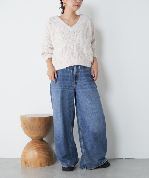 Jena espace merveilleux(ジェナ エスパスメルヴェイユ)の「ビッグケーブルニット(ニット/セーター・レディース・ベージュ/チャコールグレー・FREE)」の15枚目の写真