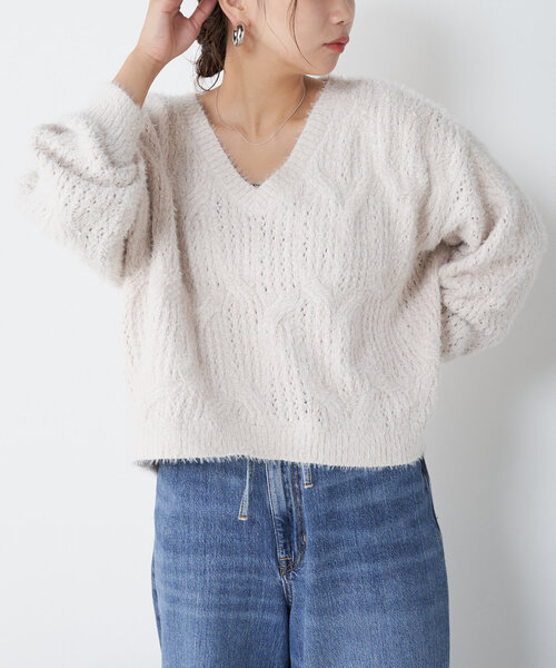 Jena espace merveilleux(ジェナ エスパスメルヴェイユ)の「ビッグケーブルニット(ニット/セーター・レディース・ベージュ/チャコールグレー・FREE)」の20枚目の写真