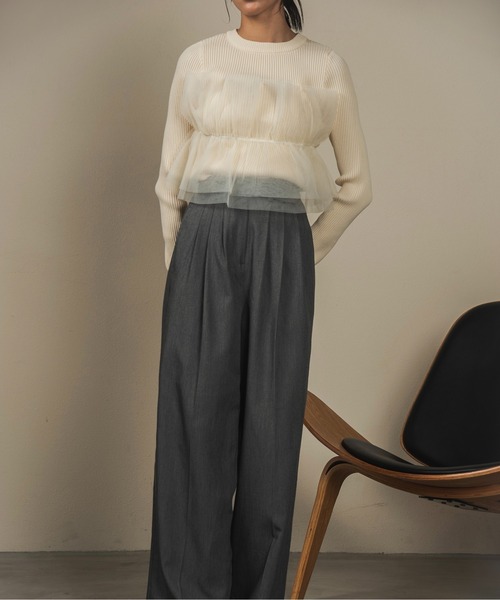 I_am（アイアム）の「tulle docking pullover / チュールドッキングプルオーバー（Tシャツ/カットソー・レディース・チャコール/アイボリー/ブラック・FREE）」の8枚目の写真