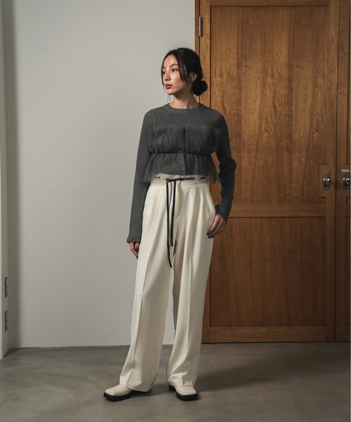 I_am（アイアム）の「tulle docking pullover / チュールドッキングプルオーバー（Tシャツ/カットソー・レディース・チャコール/アイボリー/ブラック・FREE）」の11枚目の写真