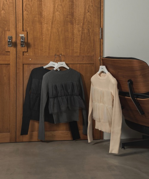 I_am（アイアム）の「tulle docking pullover / チュールドッキングプルオーバー（Tシャツ/カットソー・レディース・チャコール/アイボリー/ブラック・FREE）」の12枚目の写真