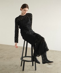 FLOWER JACQUARD WAIST DRAPE ONEPIECE