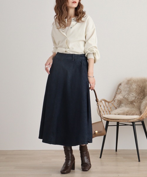 atONE(アットワン)の「8.5ozフレアデニムスカート(デニムスカート・レディース・ネイビー/ワンウォッシュ・M/L/3L/LL)」の13枚目の写真