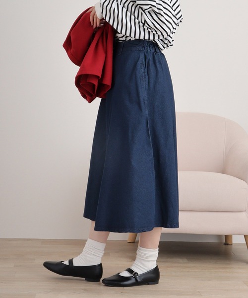 atONE(アットワン)の「8.5ozフレアデニムスカート(デニムスカート・レディース・ネイビー/ワンウォッシュ・M/L/3L/LL)」の15枚目の写真