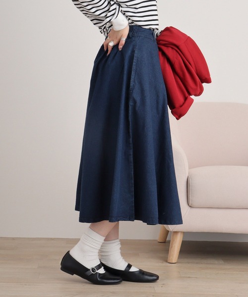 atONE(アットワン)の「8.5ozフレアデニムスカート(デニムスカート・レディース・ネイビー/ワンウォッシュ・M/L/3L/LL)」の17枚目の写真