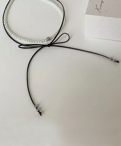 ammy.（エイミードット）の「【 ammy. / エイミードット 】 リボンコード × ビーズ チョーカー ネックレス（ネックレス・レディース・ブラック/シルバー・FREE）」の5枚目の写真