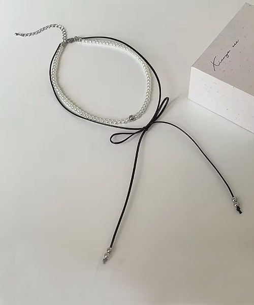 ammy.（エイミードット）の「【 ammy. / エイミードット 】 リボンコード × ビーズ チョーカー ネックレス（ネックレス・レディース・ブラック/シルバー・FREE）」の7枚目の写真