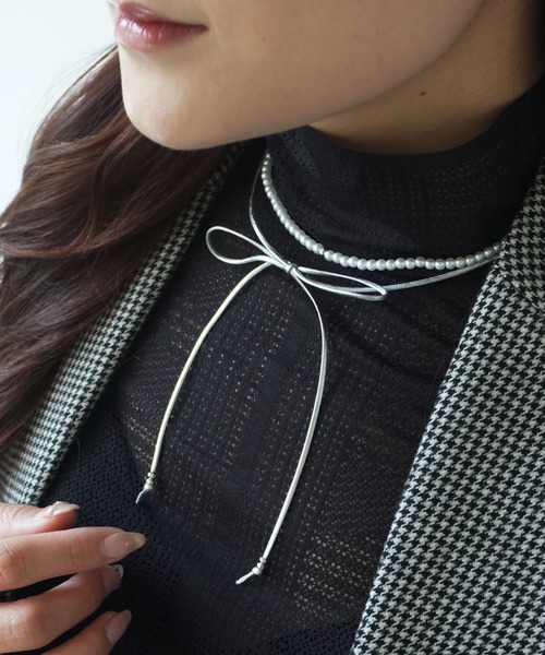 ammy.（エイミードット）の「【 ammy. / エイミードット 】 リボンコード × ビーズ チョーカー ネックレス（ネックレス・レディース・ブラック/シルバー・FREE）」の9枚目の写真