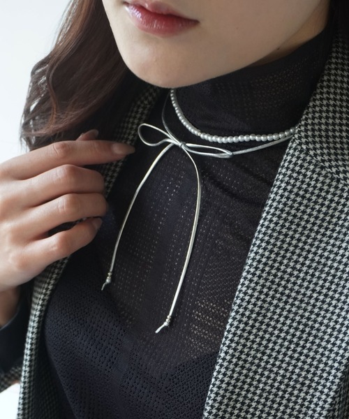 ammy.（エイミードット）の「【 ammy. / エイミードット 】 リボンコード × ビーズ チョーカー ネックレス（ネックレス・レディース・ブラック/シルバー・FREE）」の10枚目の写真