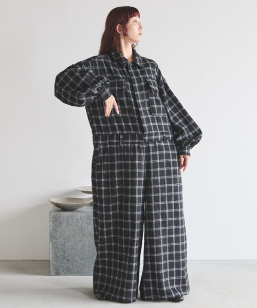 【新品未使用】Libra Cue ロングスリーブチェックオールインワン Libra Cue（リブラ キュー）の「ロングスリーブチェック