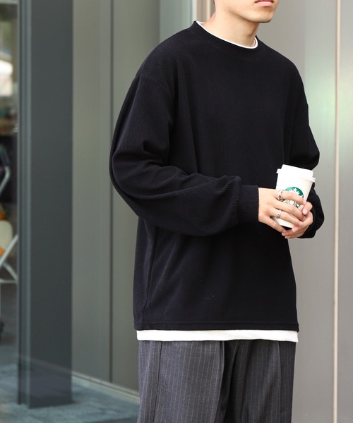 ZAFUL ソリッドカラー コーデュロイ 長袖 シャツ【送料込み】 ZIP FIVE】 コーデュロイ 9W ストレッチ コール TC天竺 フェイク
