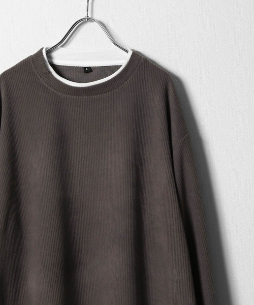 ZIP FIVE(ジップファイブ)の「【ZIP FIVE】 コーデュロイ 9W ストレッチ コール TC天竺 フェイクレイヤード 長袖 Tシャツ / ロンT(Tシャツ/カットソー・メンズ・ブラウン/ブルーグリーン/ブラック・MEDIUM/LARGE/X-LARGE)」の5枚目の写真