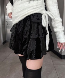 XU | ストリートファッション XU エックスユー velor frill skirt ベロアフリルスカート ティアードスカート ミニスカート ベロアスカート 韓国ファッション 韓国ストリート(スカート)
