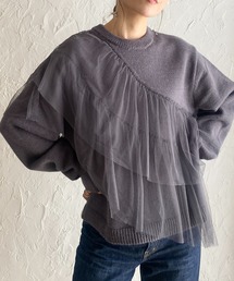 She's Closet（シーズクローゼット）の「レイヤードフリルビスチェ風チュールドッキングニットトップス（ニット/セーター・レディース）」