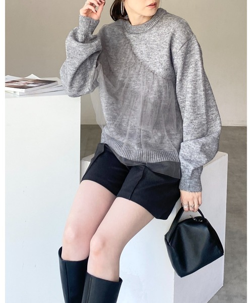 She's Closet(シーズクローゼット)の「レイヤードフリルビスチェ風チュールドッキングニットトップス(ニット/セーター・レディース・杢グレー/チャコールグレー/アイボリー/ブラック・FREE)」の10枚目の写真