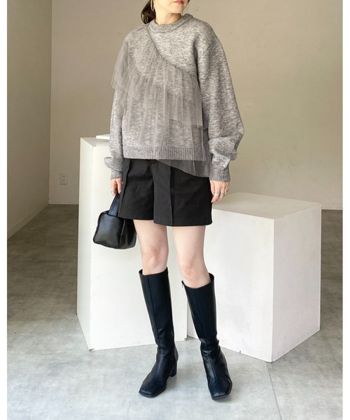 She's Closet(シーズクローゼット)の「レイヤードフリルビスチェ風チュールドッキングニットトップス(ニット/セーター・レディース・杢グレー/チャコールグレー/アイボリー/ブラック・FREE)」の11枚目の写真