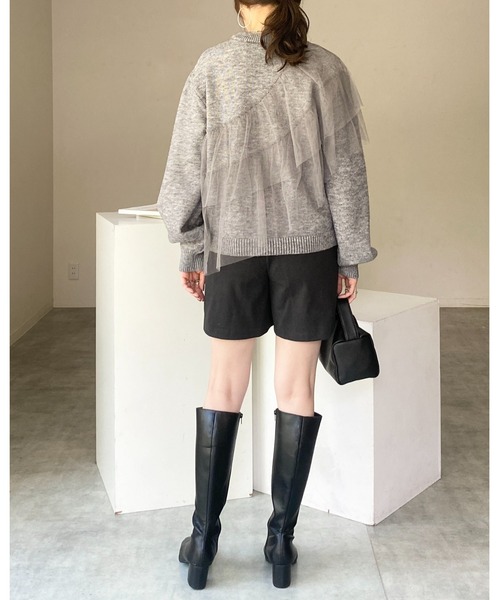 She's Closet(シーズクローゼット)の「レイヤードフリルビスチェ風チュールドッキングニットトップス(ニット/セーター・レディース・杢グレー/チャコールグレー/アイボリー/ブラック・FREE)」の12枚目の写真