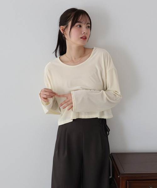 BLUEEAST(ブルーイースト)の「シアーベロアショート丈ロンT(Tシャツ/カットソー・レディース・ネイビー/モカ/アイボリー・MEDIUM)」の8枚目の写真