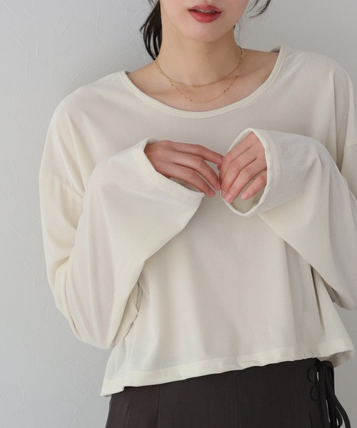 BLUEEAST(ブルーイースト)の「シアーベロアショート丈ロンT(Tシャツ/カットソー・レディース・ネイビー/モカ/アイボリー・MEDIUM)」の9枚目の写真