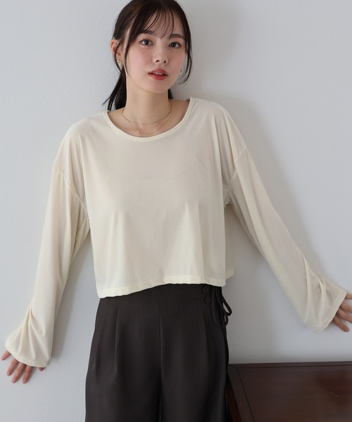 BLUEEAST(ブルーイースト)の「シアーベロアショート丈ロンT(Tシャツ/カットソー・レディース・ネイビー/モカ/アイボリー・MEDIUM)」の10枚目の写真