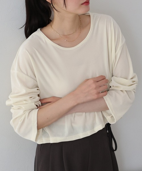 BLUEEAST(ブルーイースト)の「シアーベロアショート丈ロンT(Tシャツ/カットソー・レディース・ネイビー/モカ/アイボリー・MEDIUM)」の13枚目の写真