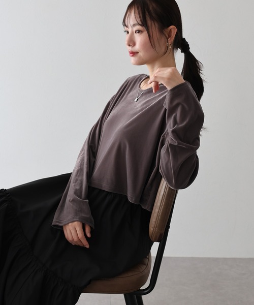 BLUEEAST(ブルーイースト)の「シアーベロアショート丈ロンT(Tシャツ/カットソー・レディース・ネイビー/モカ/アイボリー・MEDIUM)」の16枚目の写真