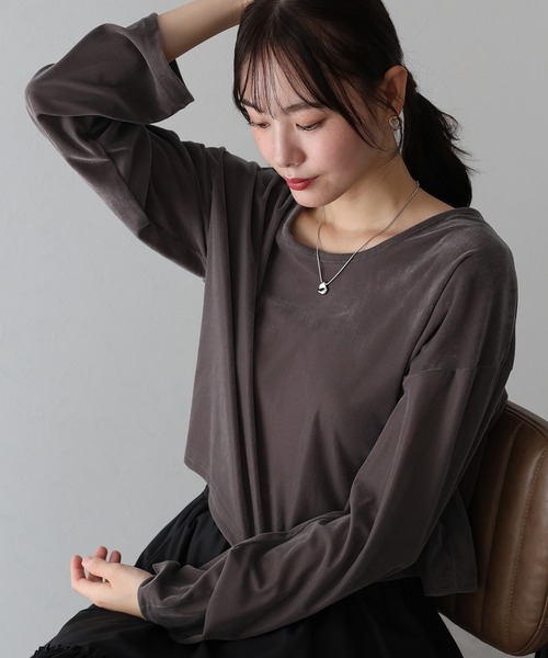 BLUEEAST(ブルーイースト)の「シアーベロアショート丈ロンT(Tシャツ/カットソー・レディース・ネイビー/モカ/アイボリー・MEDIUM)」の17枚目の写真
