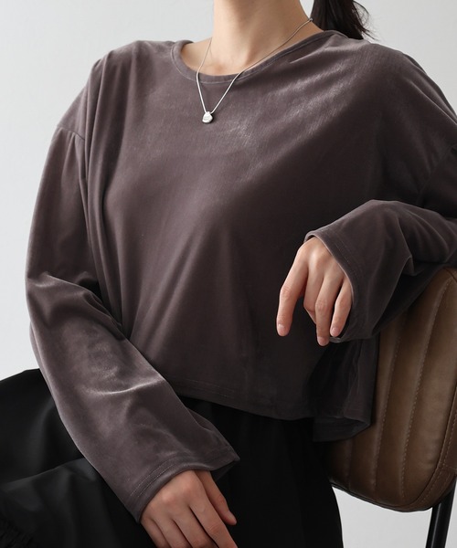 BLUEEAST(ブルーイースト)の「シアーベロアショート丈ロンT(Tシャツ/カットソー・レディース・ネイビー/モカ/アイボリー・MEDIUM)」の18枚目の写真