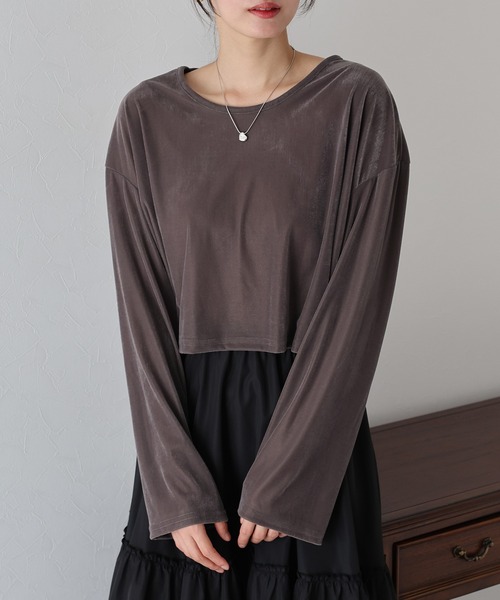 BLUEEAST(ブルーイースト)の「シアーベロアショート丈ロンT(Tシャツ/カットソー・レディース・ネイビー/モカ/アイボリー・MEDIUM)」の19枚目の写真