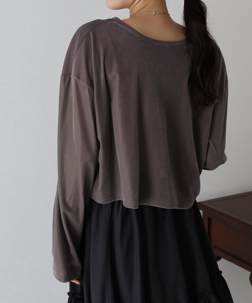 BLUEEAST(ブルーイースト)の「シアーベロアショート丈ロンT(Tシャツ/カットソー・レディース・ネイビー/モカ/アイボリー・MEDIUM)」の21枚目の写真