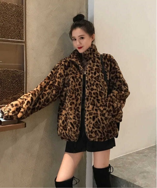 おしゃれスタ(オシャレスタ)の「レオパード柄もこもこジッパージャケット(その他アウター・レディース・アニマル・S/XL/M/L)」の4枚目の写真