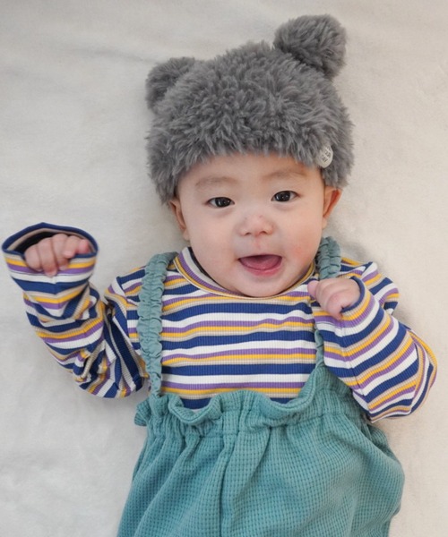 MAKE YOUR DAY（メイクユアデイ）の「無地とボーダーリブロンパース（ロンパース・キッズ・ネイビー/オレンジ/オフホワイト・70/80）」の5枚目の写真