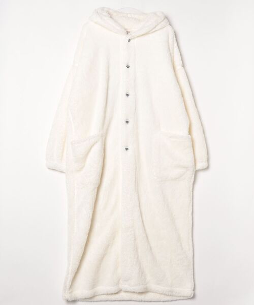 PEANUTS（ピーナッツ）の「PEANUTS SNOOPY（ピーナッツ スヌーピー）キャラクターぼあもこボアフリースシャギー起毛くるまろん/フードパーカー/着る毛布/ブランケット（ガウン/バスローブ・レディース・チャコールグレー/オフホワイト・M）」の12枚目の写真