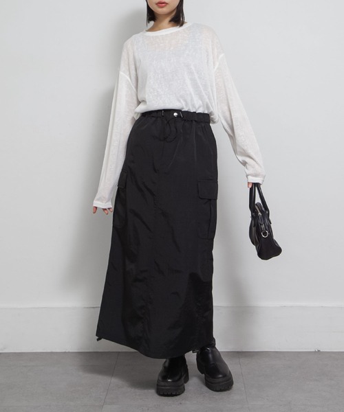 Chillfar(チルファー)の「ドロストギャザーカーゴスカート(スカート・レディース・ブラック/カーキ/チャコール・FREE)」の13枚目の写真