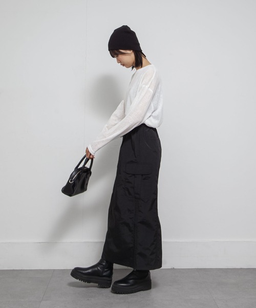 Chillfar(チルファー)の「ドロストギャザーカーゴスカート(スカート・レディース・ブラック/カーキ/チャコール・FREE)」の14枚目の写真