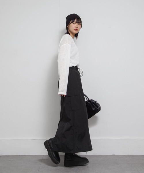 Chillfar(チルファー)の「ドロストギャザーカーゴスカート(スカート・レディース・ブラック/カーキ/チャコール・FREE)」の15枚目の写真