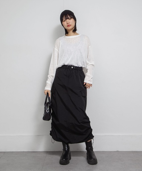 Chillfar(チルファー)の「ドロストギャザーカーゴスカート(スカート・レディース・ブラック/カーキ/チャコール・FREE)」の16枚目の写真