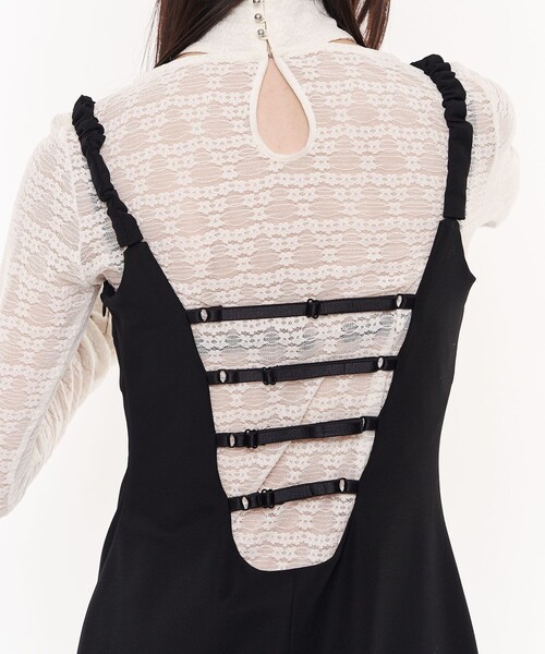 STUDIOUS（ステュディオス）の「【POOLDE/プールデ】Pitch Black Dress/キャミワンピース/キャミドレス/ジャンパースカート（ワンピース・レディース・ブラック・M）」の6枚目の写真