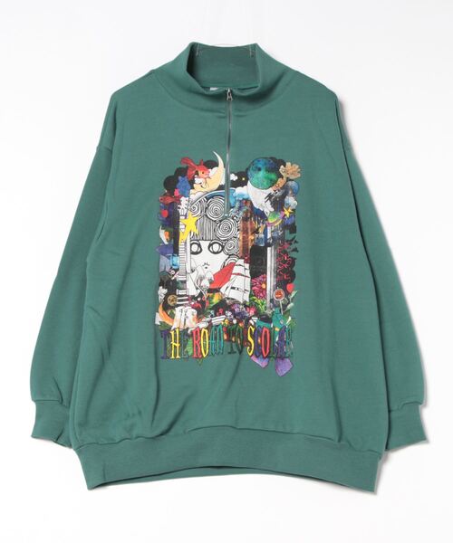 【セール】143699：ラメプリント入り スカラーちゃん裏毛ハーフジップチュニック（Tシャツ/カットソー）｜ScoLar（スカラー）