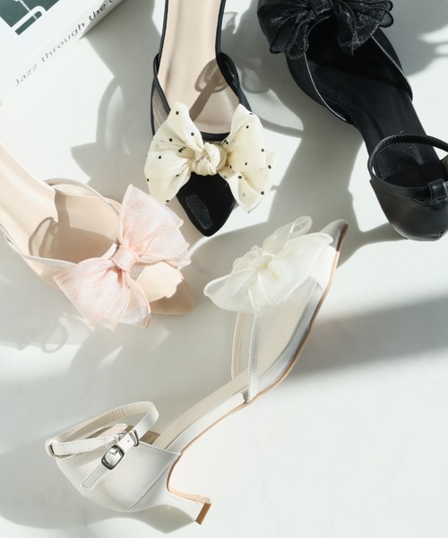 VIVIAN(ヴィヴィアン)の「シアーリボンポインテッドトゥセパレートパンプス 結婚式 二次会 パーティー フォーマル オケージョン(パンプス・レディース・クリアブラック/アイボリー/ブラック/シルバー/ピンクベージュ・LL/L/M/S)」の6枚目の写真