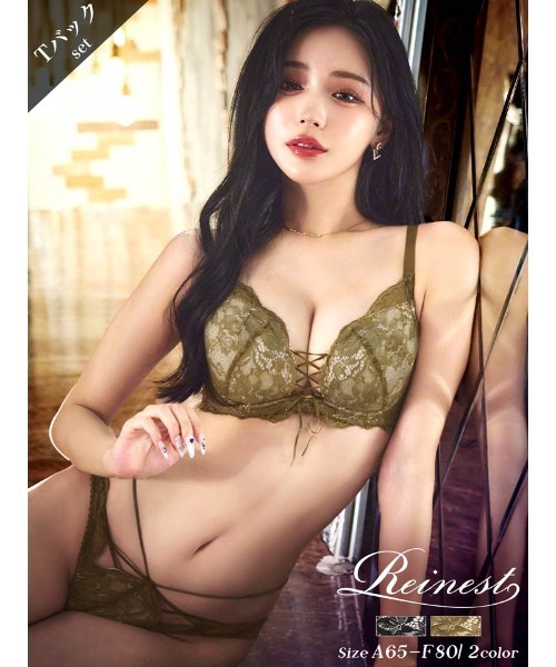 リュクス カット レースアップ ブラジャー & バック透け Tバック ショーツ（ブラ&ショーツ）｜Reinest（レイネスト）