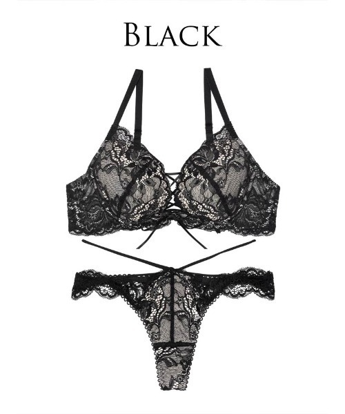 リュクス カット レースアップ ブラジャー & バック透け Tバック ショーツ（ブラ&ショーツ）｜Reinest（レイネスト）