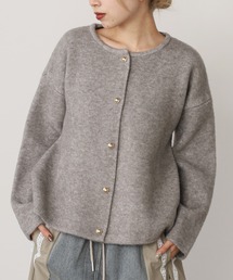 ノーカラーニットジャケット