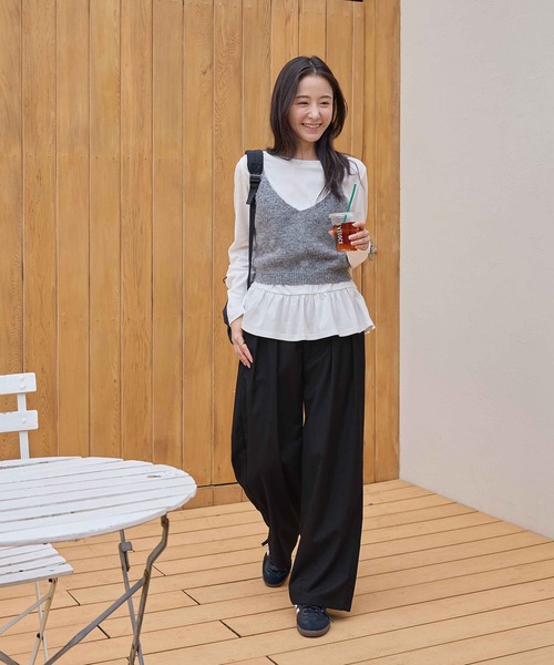 CHAN ME（チャンミ）の「【新色追加】タックボリュームワイドスラックス（スラックス・レディース・ブラック/チャコールグレー/ライトグレー/ベージュ/ネイビー/ブラウン・SMALL/MEDIUM/LARGE/X-LARGE/X-SMALL）」の20枚目の写真