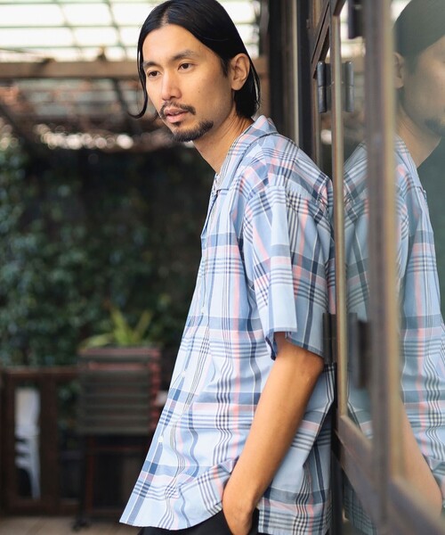 B:MING by BEAMS（ビーミングバイビームス）の「ambiance / Check open-collared Shirt（シャツ/ブラウス・メンズ・オレンジ/サックスブルー・S/M/L/XL）」の4枚目の写真