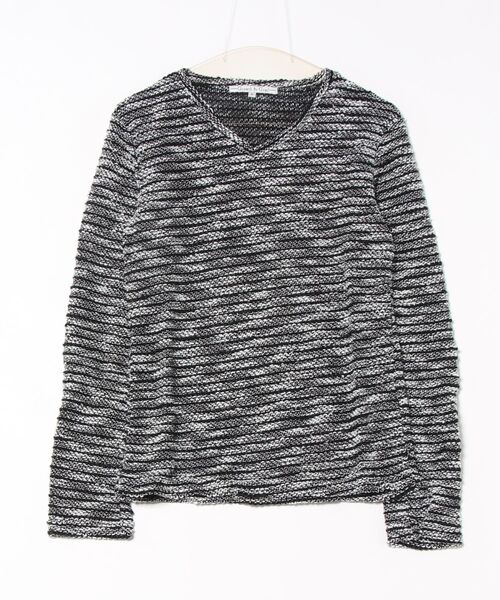 B.I.D.(ビーアイディー)の「《Growth by Grail》ボーダーVネックカット(Tシャツ/カットソー・メンズ・グレー/ブラック・LARGE/MEDIUM)」の2枚目の写真