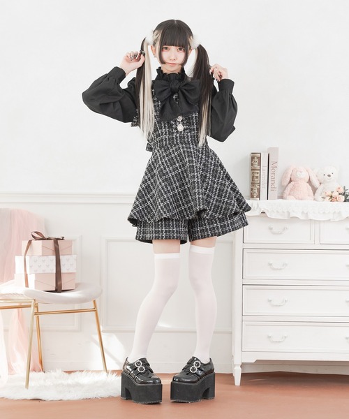 Pal elfy(パルエルフィー)の「レースツイードキャミコンビネゾン(ワンピース・レディース・ブラック/オフホワイト・LARGE/フリー)」の7枚目の写真