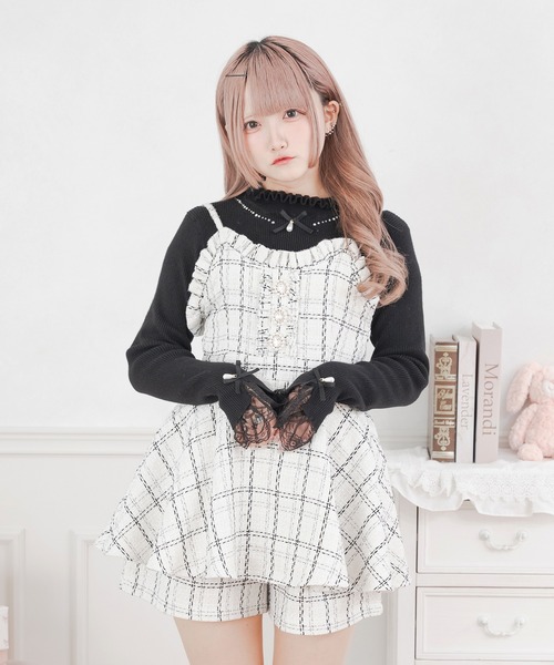Pal elfy(パルエルフィー)の「レースツイードキャミコンビネゾン(ワンピース・レディース・ブラック/オフホワイト・LARGE/フリー)」の3枚目の写真